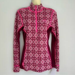 Kari Traa 100% Merino Wool Half Zip Baselayer Knit Rose Pattern Size Medium